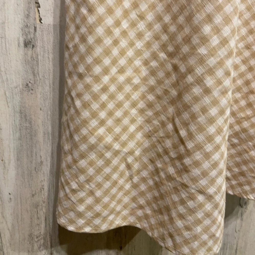 Abercrombie & Fitch Tan Gingham Linen Cotton Julia Slip Cutout Maxi Dress Medium